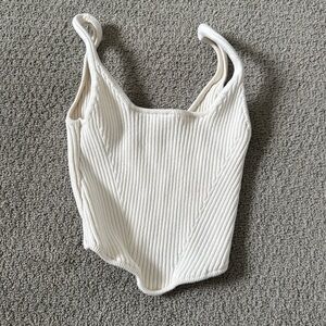 Bershka Cream Ribbed Tank Top